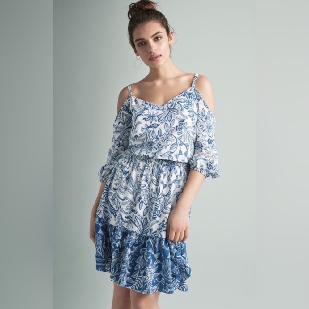 Eliza J Blue and White Floral Petite Dress 10 - Medium